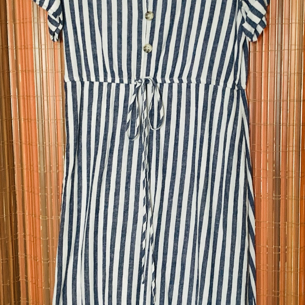 Everly Blue and White Striped Casual Dress